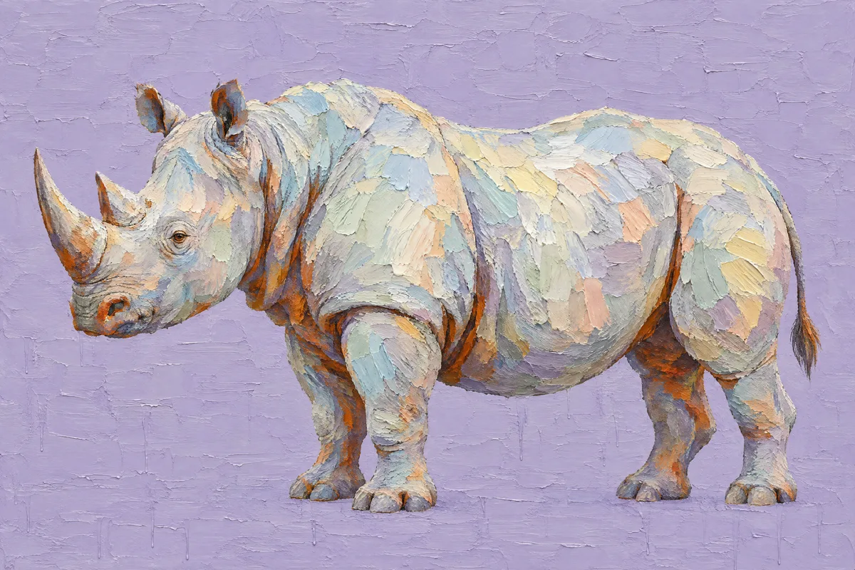 Rhinoceros in lilac, made by Painted Agency