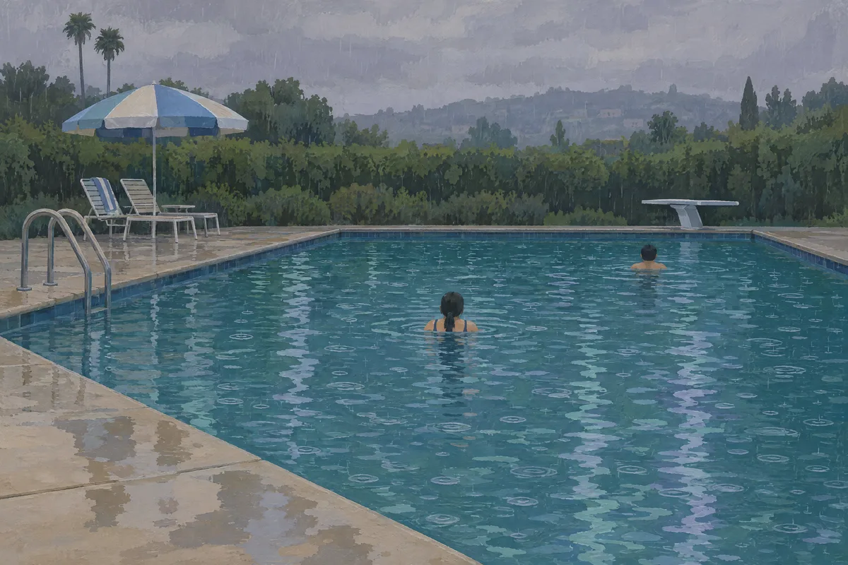 Rain on the pool, made by Painted Agency
