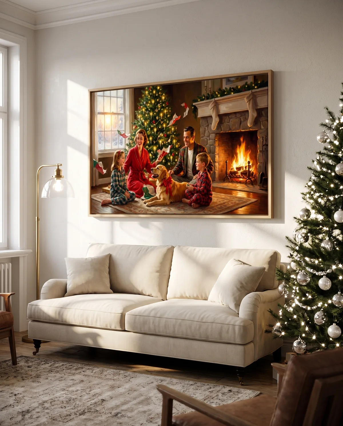 Christmas canvas over the sofa, made by Painted Holidays