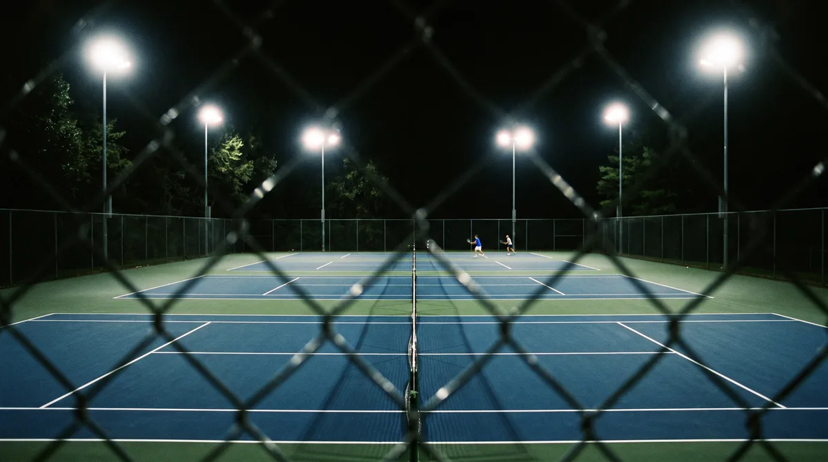 Tennis under floodlights, made by Painted Court