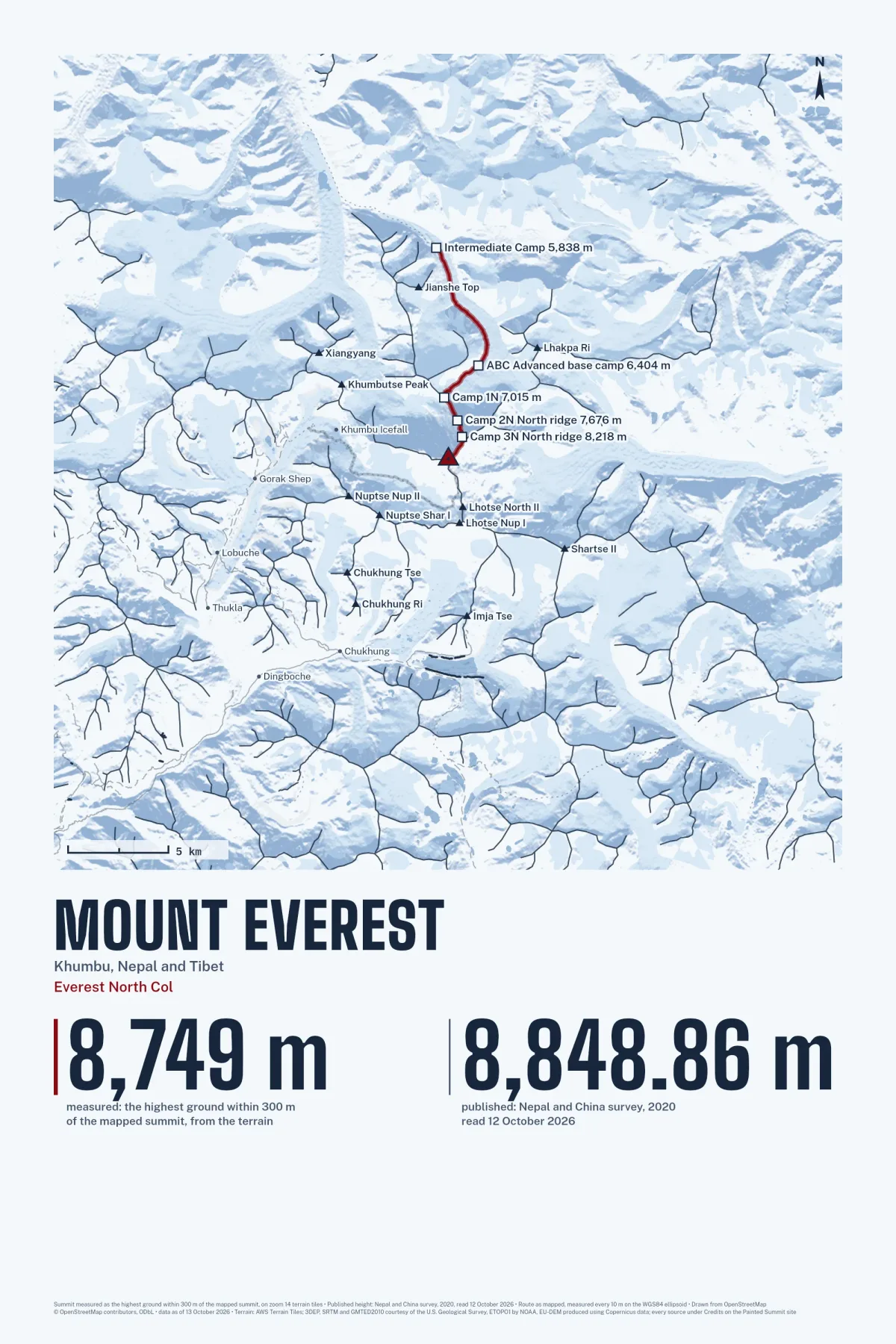 Everest, watercolour map, made by Painted Peaks