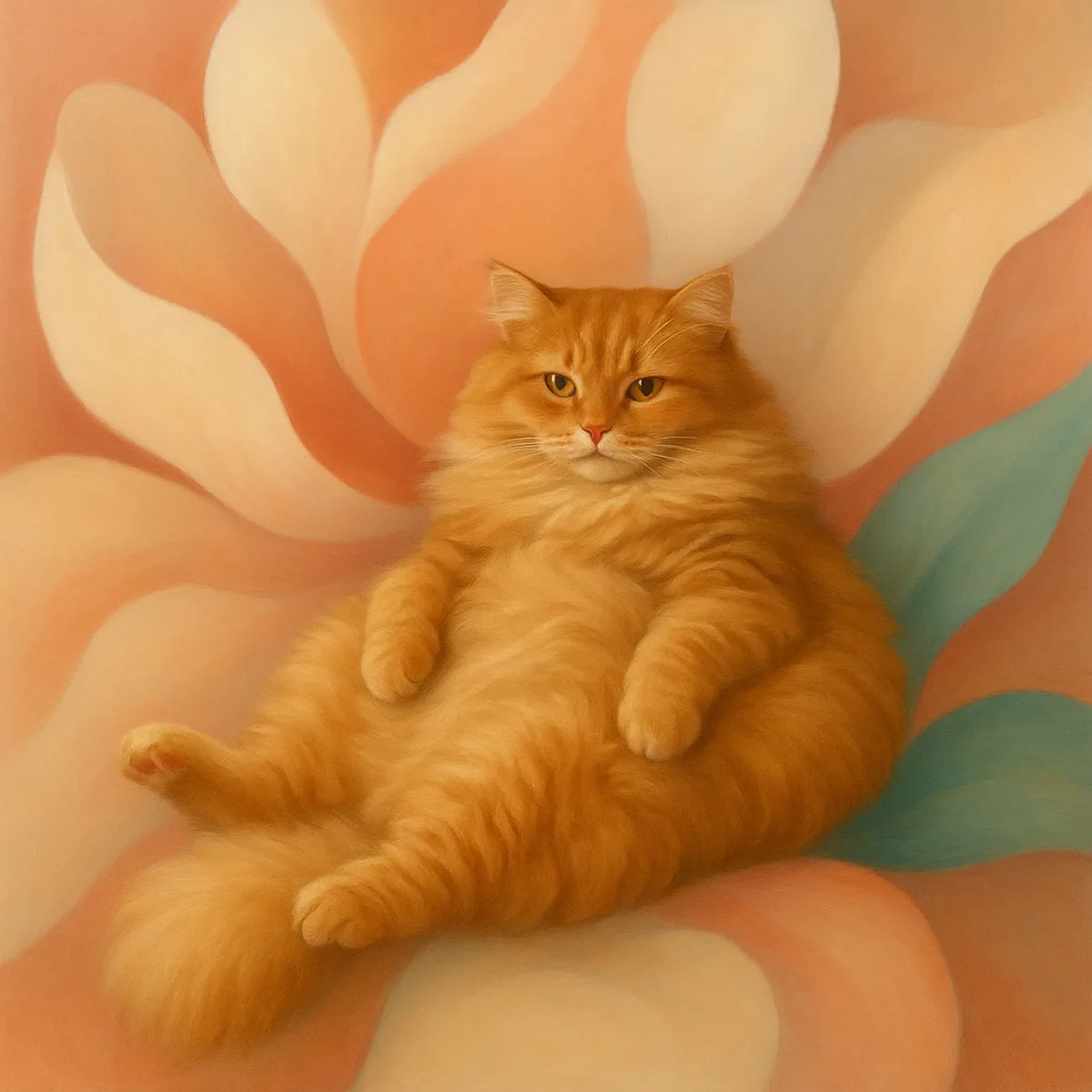 Ginger cat on a petal, made by Painted Mare