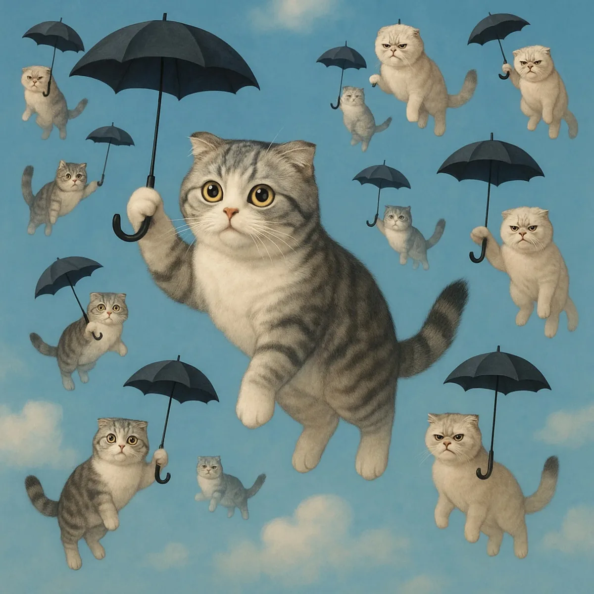 Cats with umbrellas, made by Painted Mare