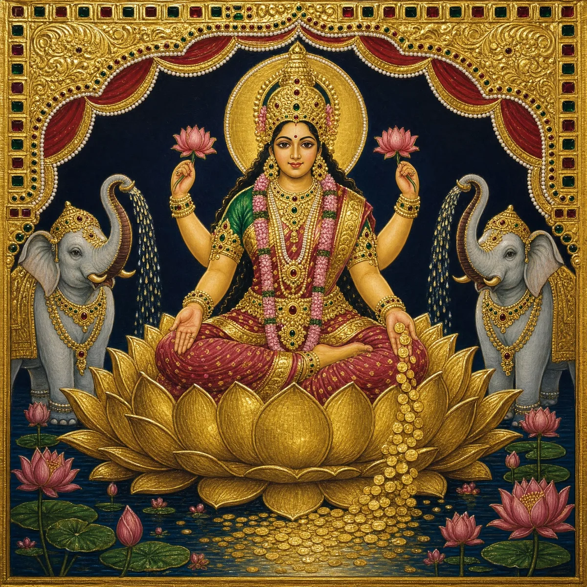 Lakshmi on the lotus, made by Painted Myths