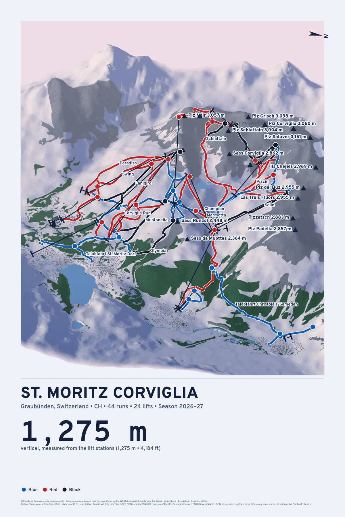St. Moritz in relief, made by Painted Piste