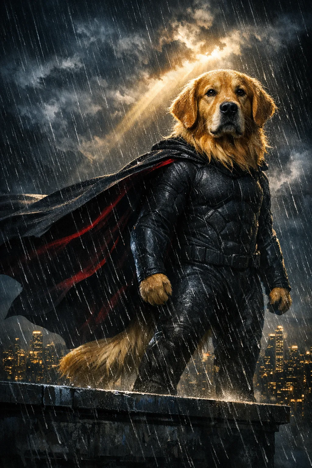 Caped hero in the storm, made by Painted Premiere