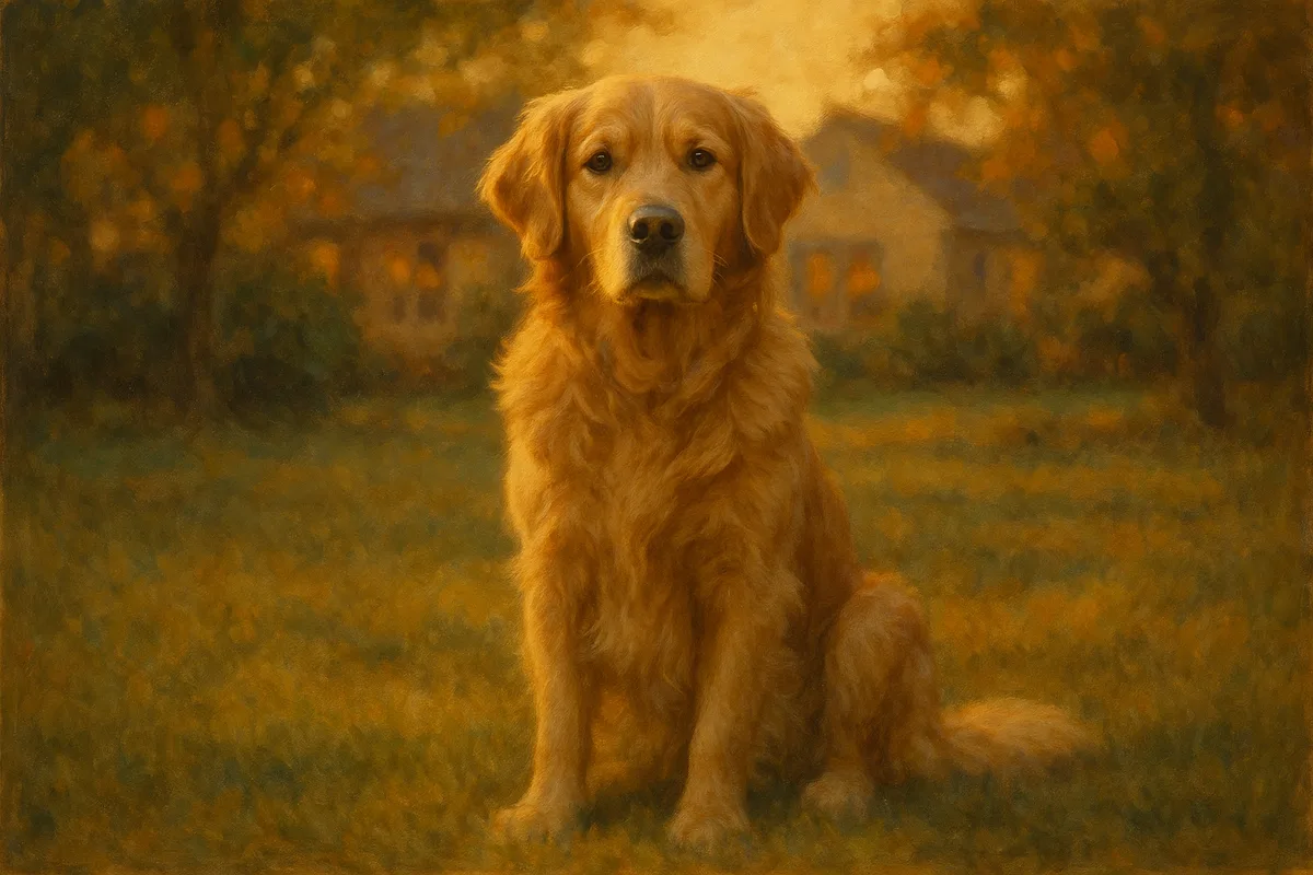 Golden retriever at dusk, made by Painted Pup