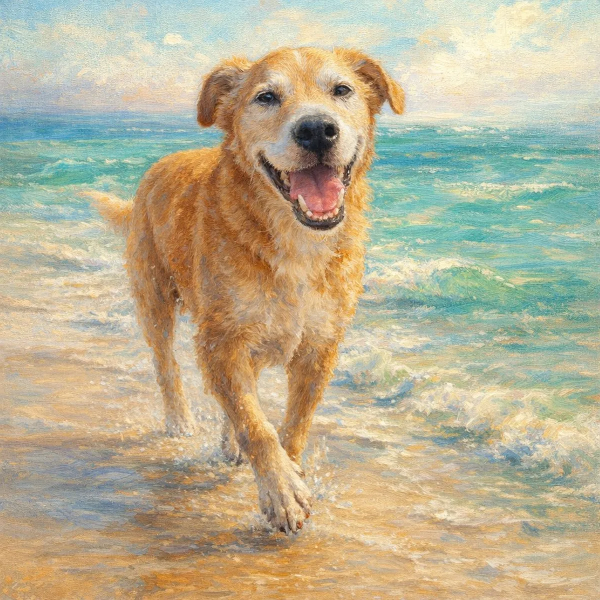 A good dog meets the sea, made by Pawtrait