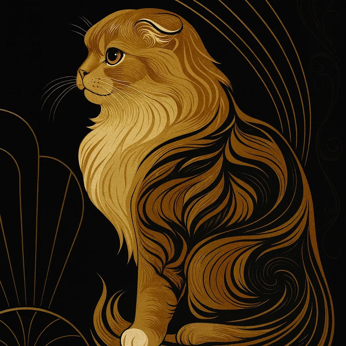 Cat in gold and black, made by Pawtrait
