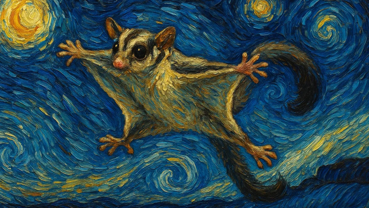 Sugar glider under a starry sky, made by Pawtrait