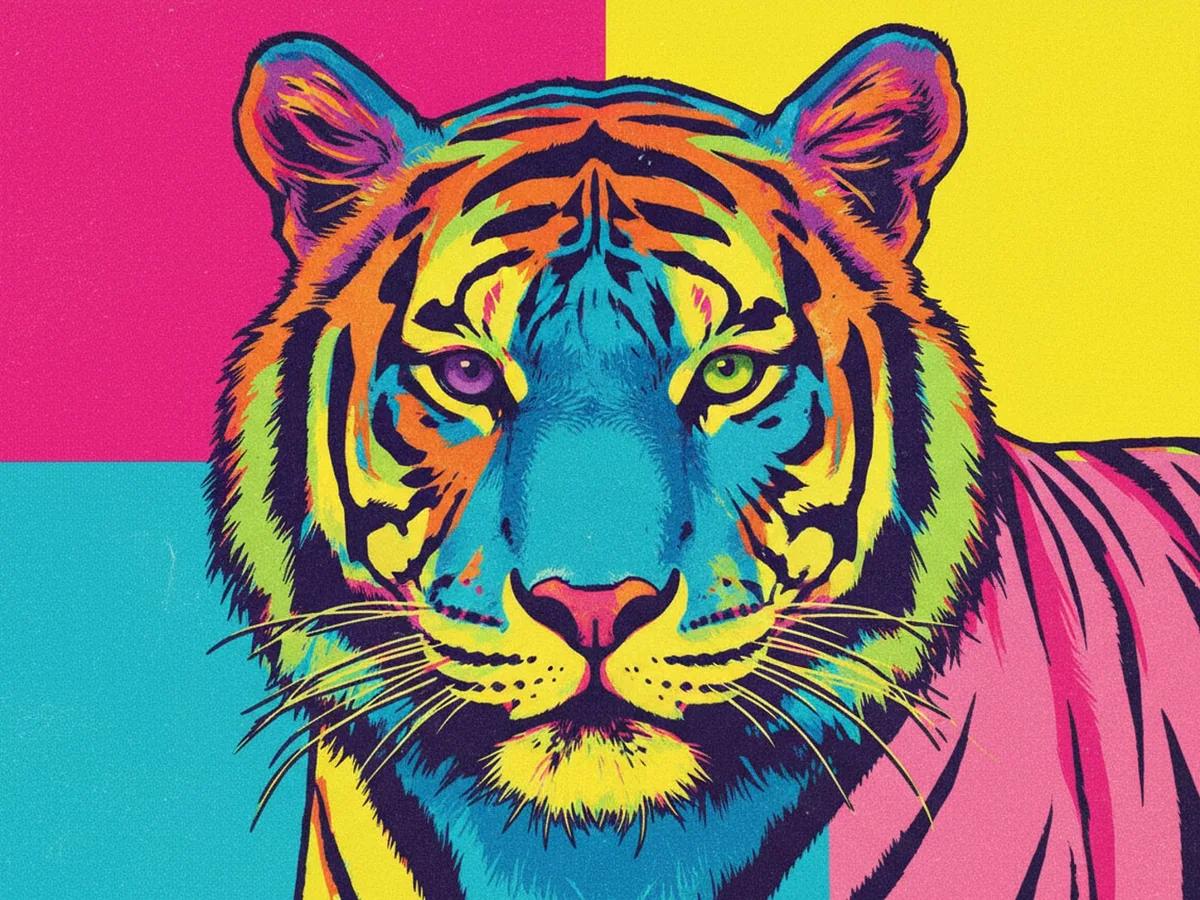 Tiger in pop colour, made by Pawtrait
