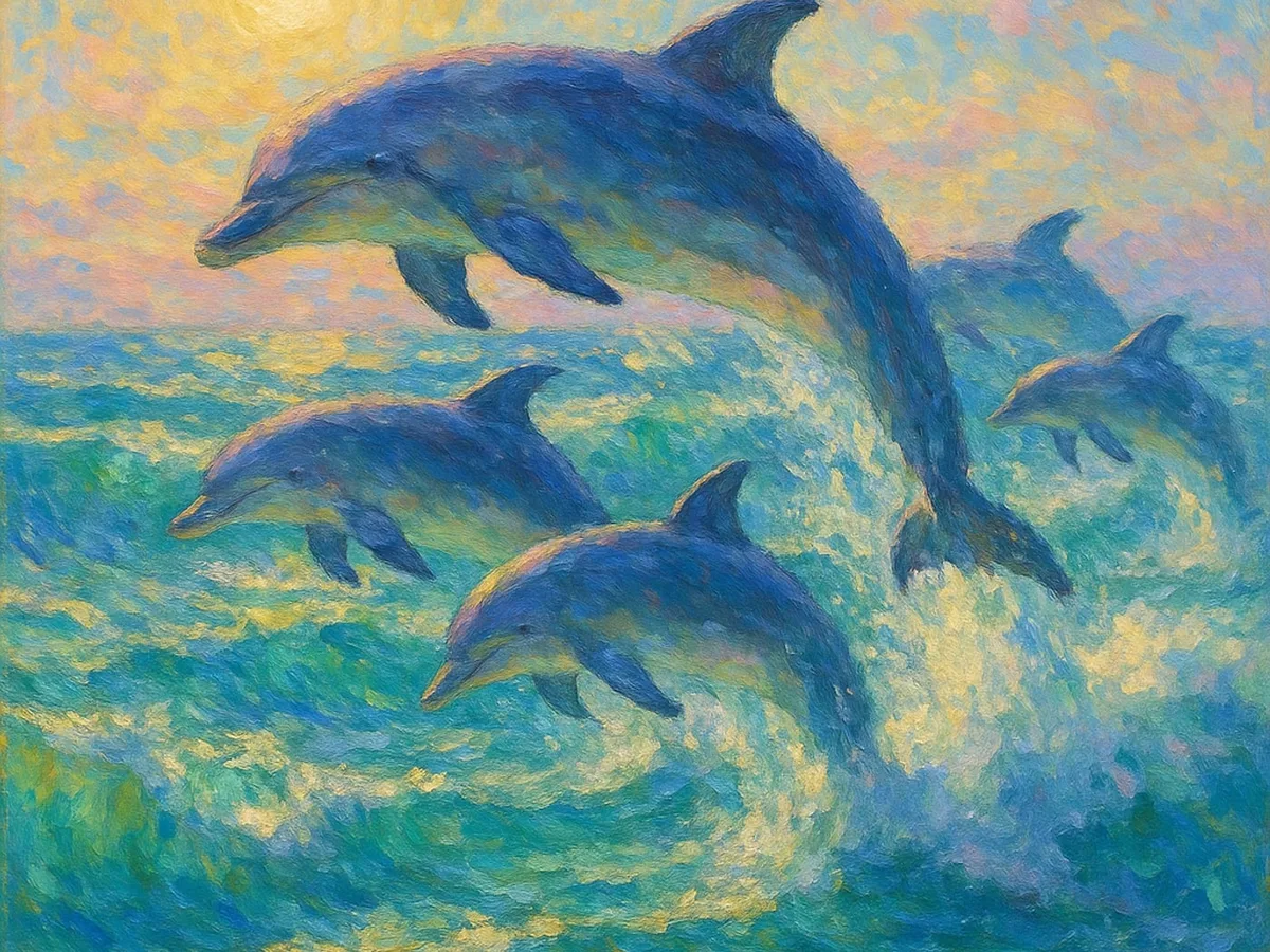Dolphins in the surf, made by Pawtrait