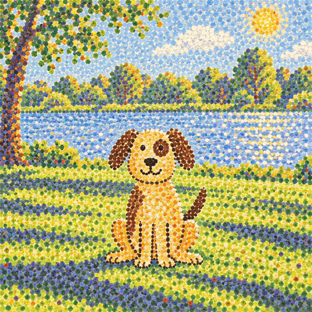 Puppy on a Sunday riverbank, made by Treasures Kept