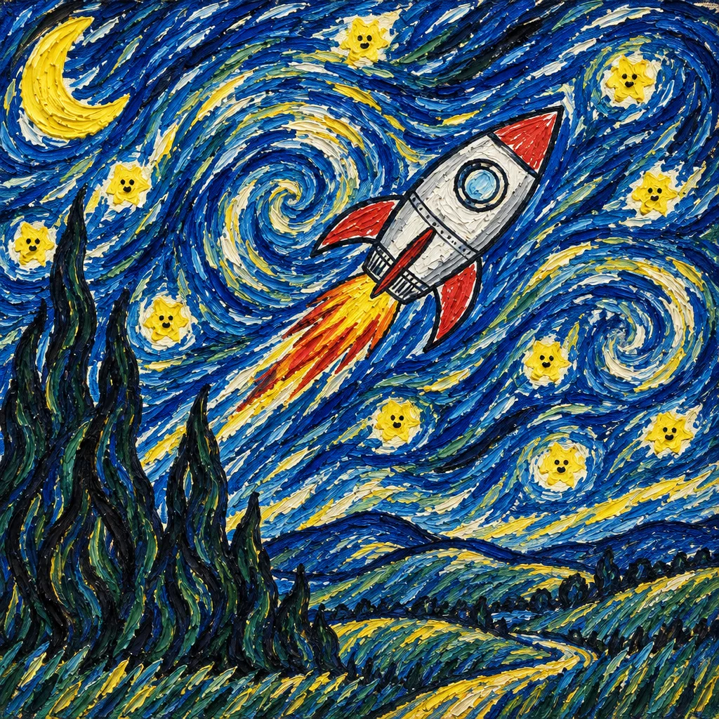 Rocket through a starry night, made by Treasures Kept