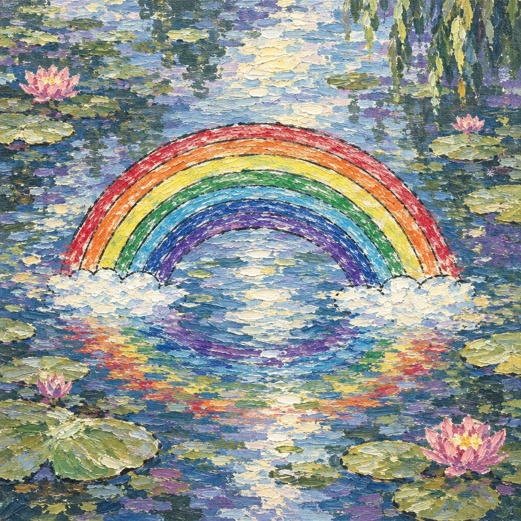 Rainbow over the water lilies, made by Treasures Kept
